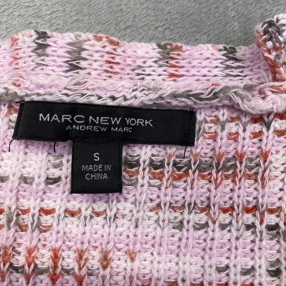 Marc New York Pink Multi Stripe Puff Sleeve Button Front Cardigan Sweater Size S